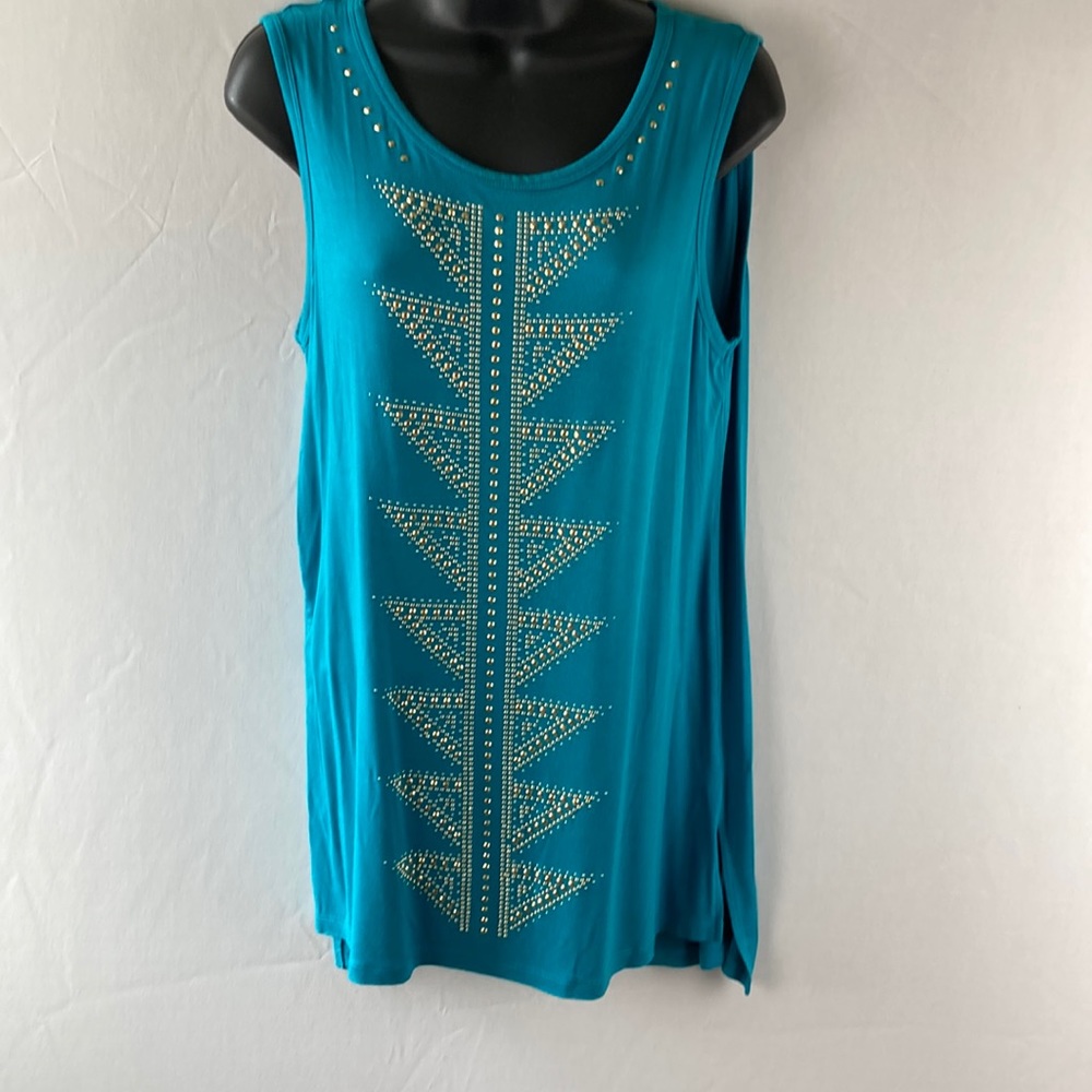 WD NY turquoise sleeveless tunic tank size small with gold studs